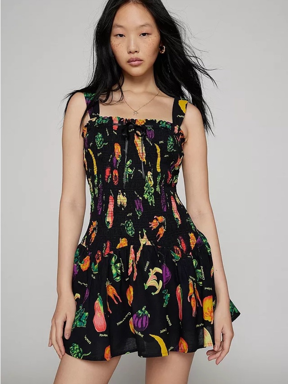 NWT UO Kimchi Blue Suzette Smocked Turnips Mini Dress Fruit Vegetable Print S - Picture 12 of 12
